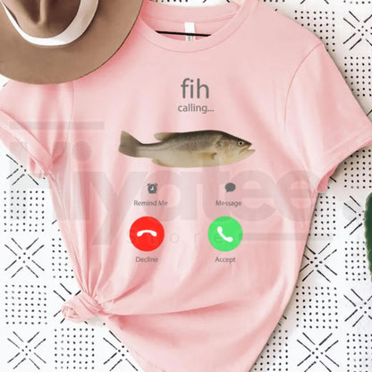Fih Calling Funny Fish T-Shirt – Incoming Call Phone Graphic Tee, Fishing Joke Accept Decline Shirt - Hiyatee