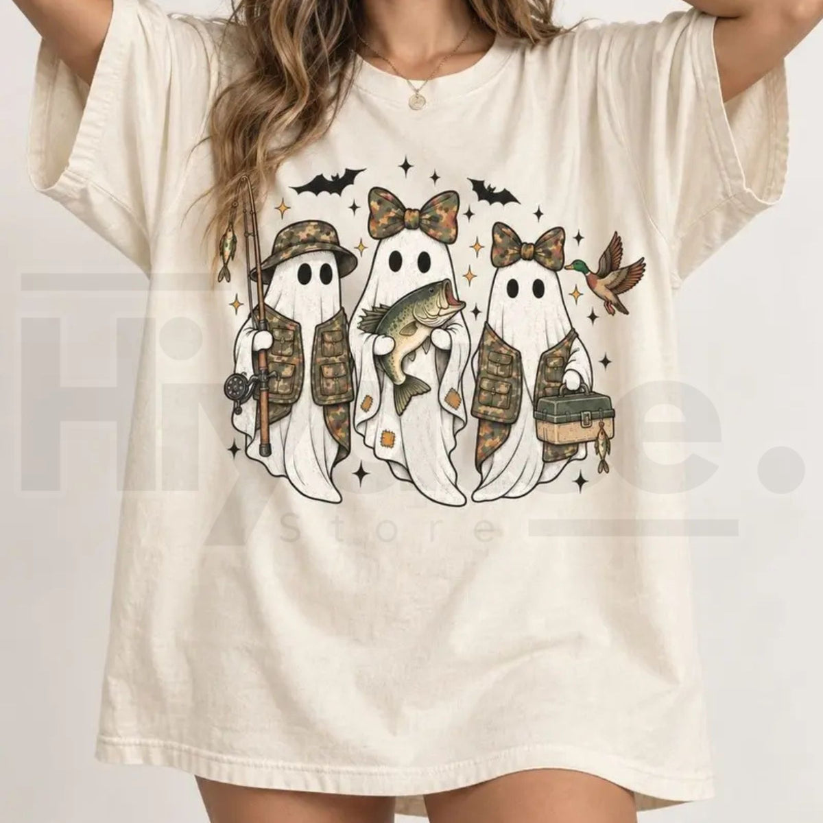 Fishing Season Ghosts Camo Ghost Halloween Comfort Colors Tee - Hiyatee