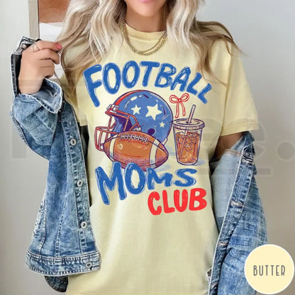 Football Moms Club Comfort Colors T-Shirt Gameday Doodle Football Tee - Hiyatee
