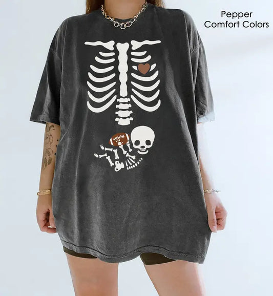 Football Pregnancy Shirt – Pregnant Skeleton Halloween Maternity Tee, Funny Football Mama To Be Sweater, Fall Gift for New Mom - Hiyatee