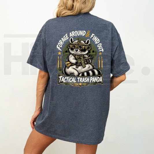 Forage Around & Find Out Tactical Trash Panda Raccoon T-Shirt – Back Print Outdoor Tee - Hiyatee