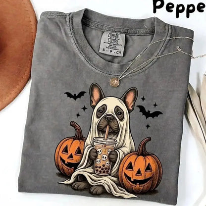 Comfort Colors Pepper Dog Shirt Custom Ghost Boba Tea Halloween Tee