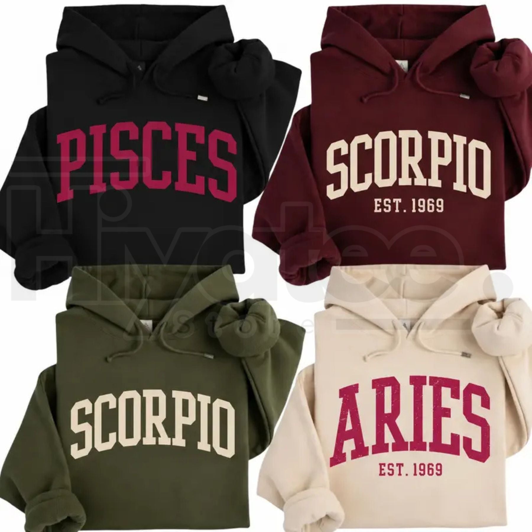 Full 12 Zodiac Minimalist Hoodie - Hiyatee