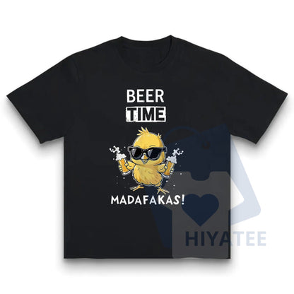 Fun 'Beer Time' Chicken Graphic T-shirt – Summer Cotton Tee Made In USA - Hiyatee.