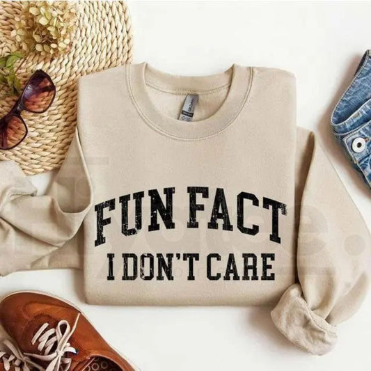 Fun Fact I Don't Care Sweatshirt: Funny Sarcastic College Style Crewneck - Hiyatee