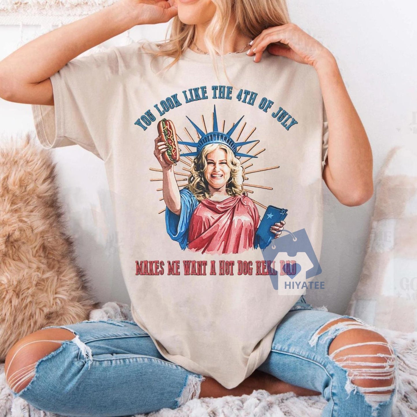 Funny 4th of July Hot Dog Shirt – You Look Like the 4th Tee for BBQ & Independence Day-Hiyatee