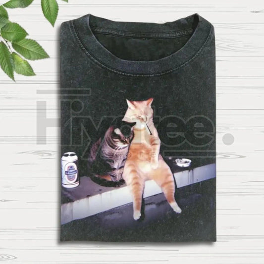 Funny Cat Smoking Graphic Tee – Vintage & Adorable Design Unisex T-Shirt - Hiyatee