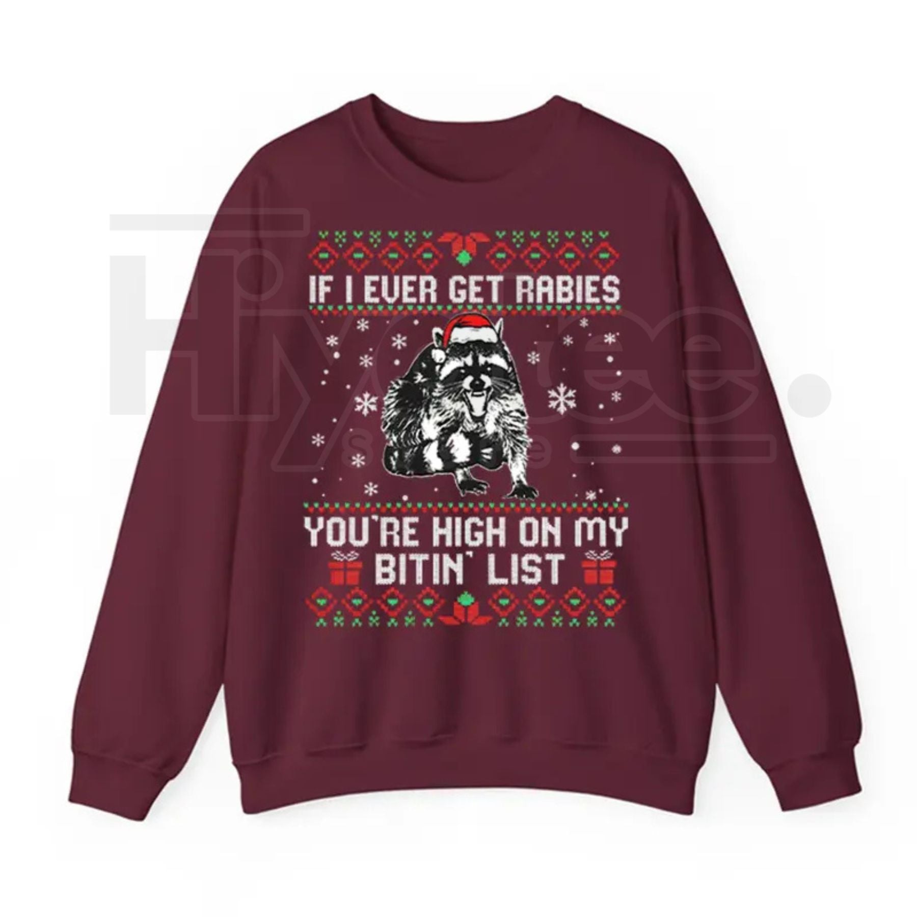 Funny Christmas Raccoon Sweatshirt: "You’re High On My Naughty List" Pullover, Retro Holiday Humor Jumper, Trash Panda Gift - Hiyatee