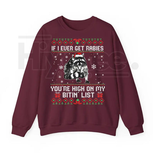 Funny Christmas Raccoon Sweatshirt: "You’re High On My Naughty List" Pullover, Retro Holiday Humor Jumper, Trash Panda Gift - Hiyatee