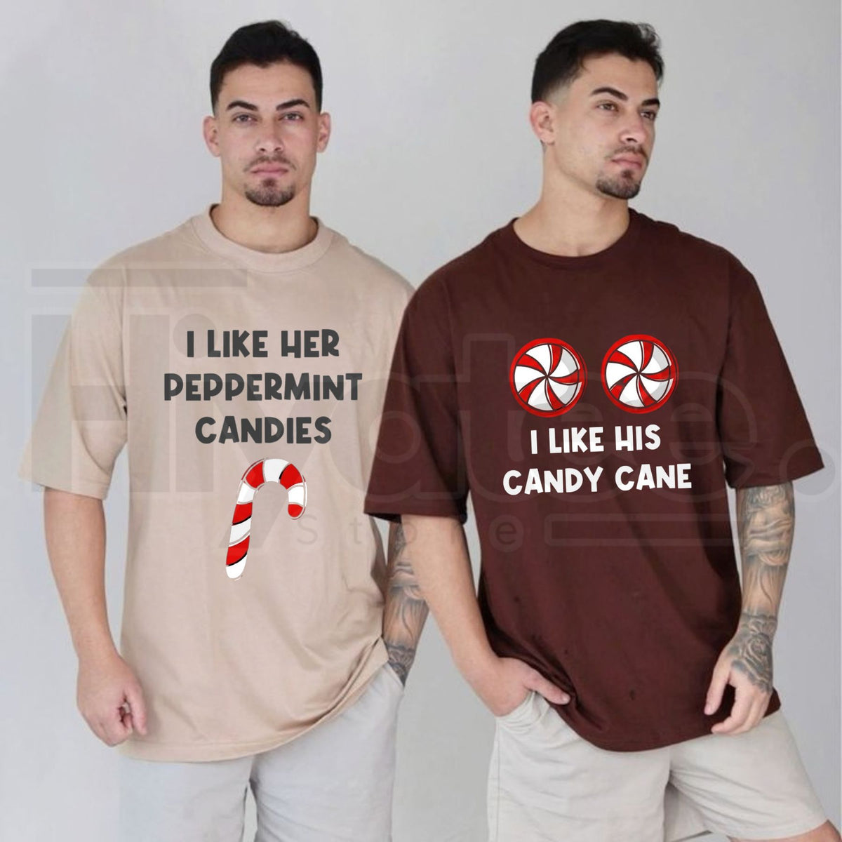 Funny Couples Christmas Graphic T-Shirt – Candy Cane & Peppermint Matching Holiday Tee - Hiyatee