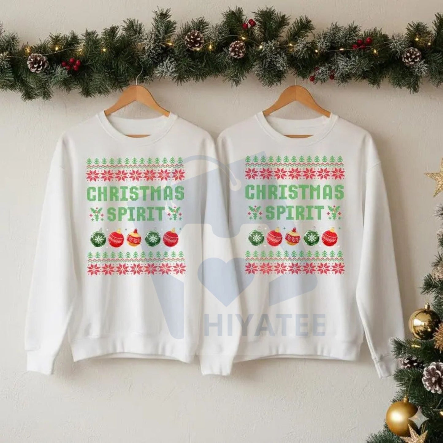 Funny Couples Christmas Sweatshirt: "Balls Deep in Christmas Spirit" Jumper, Matching Adult Humor Holiday Gifts - Hiyatee