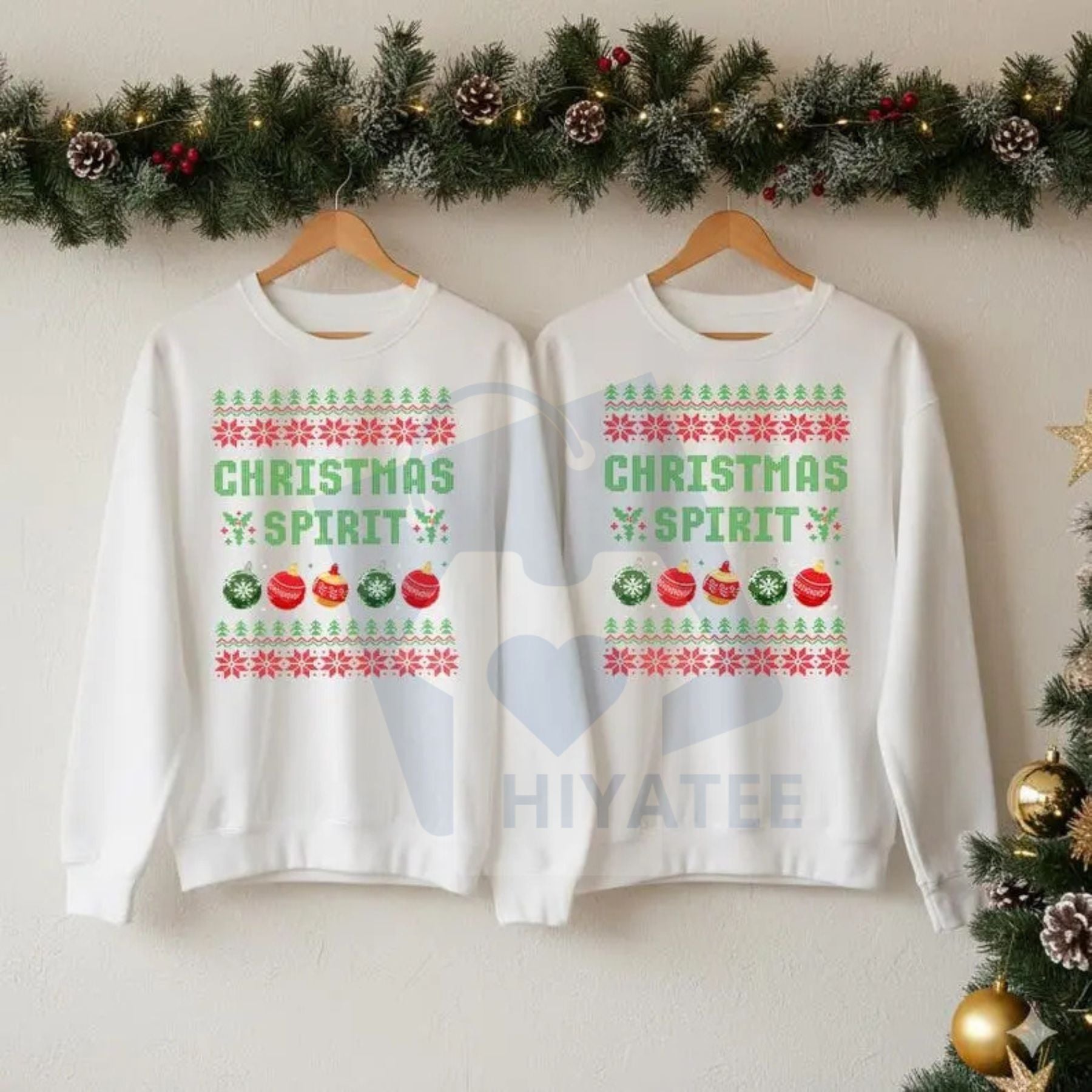 Funny Couples Christmas Sweatshirt: "Balls Deep in Christmas Spirit" Jumper, Matching Adult Humor Holiday Gifts - Hiyatee