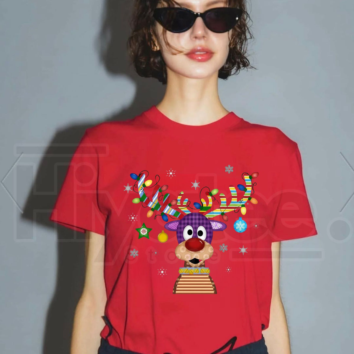Funny Cute Reindeer Christmas T-Shirt – Holiday Graphic Unisex Cotton Tee - Hiyatee