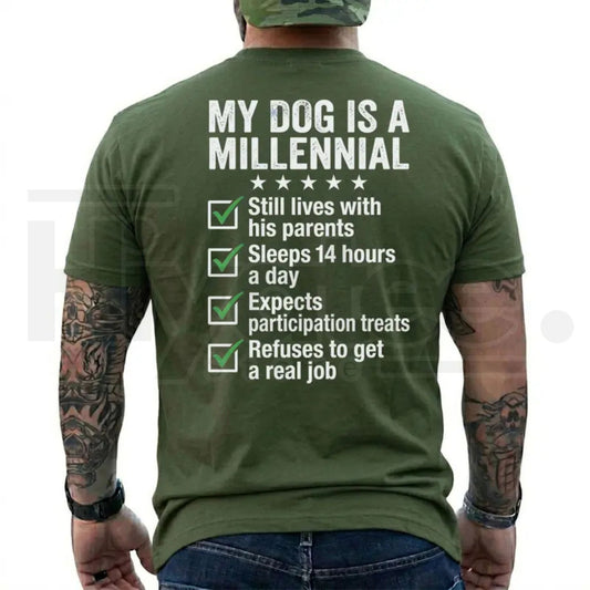 Funny Dog Dad T-Shirt for Men – My Dog Is A Millennial Graphic Tee - Hiyatee