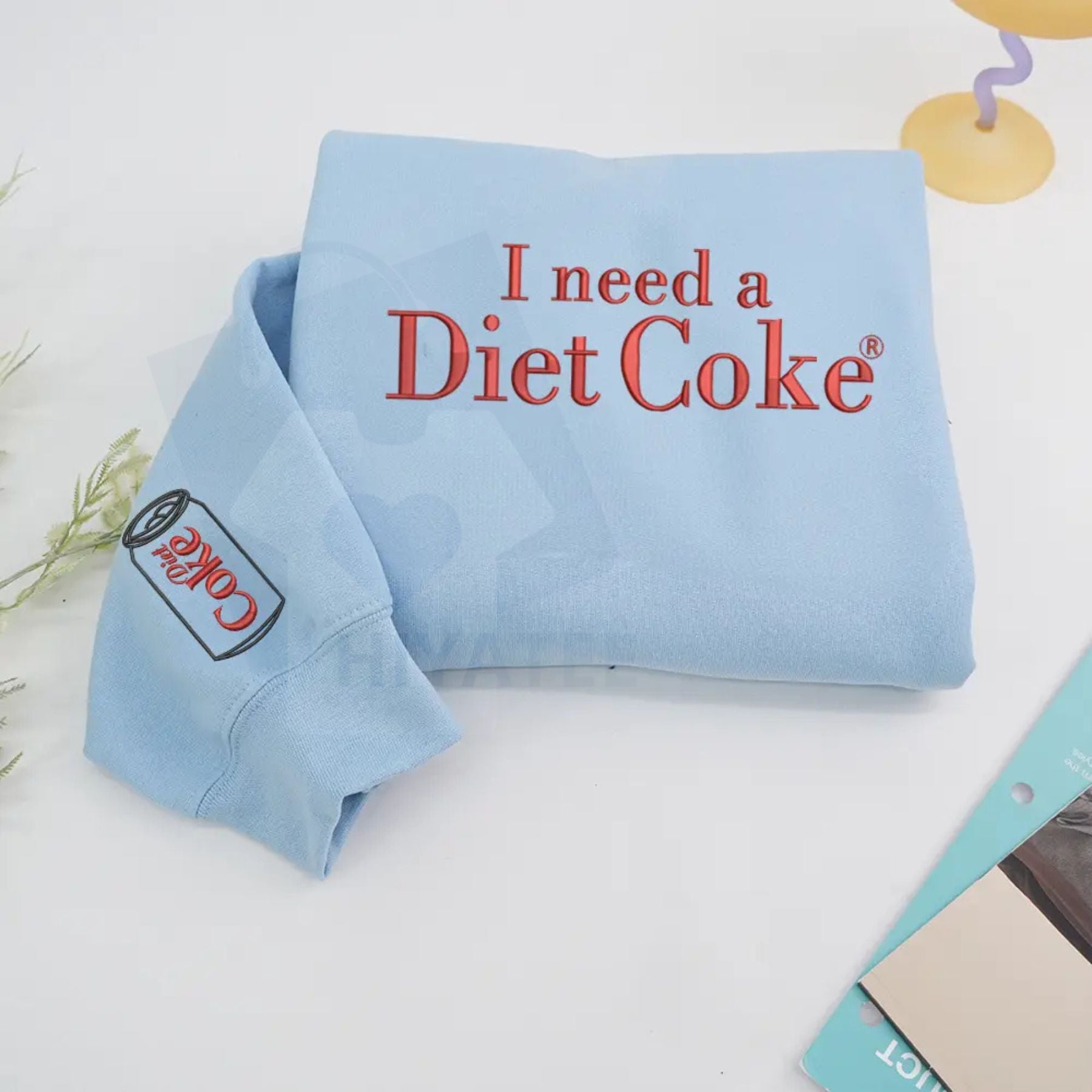 Funny Embroidered "I Need a Diet Coke" Sweatshirt – Sarcastic Caffeine Lover Crewneck - Hiyatee