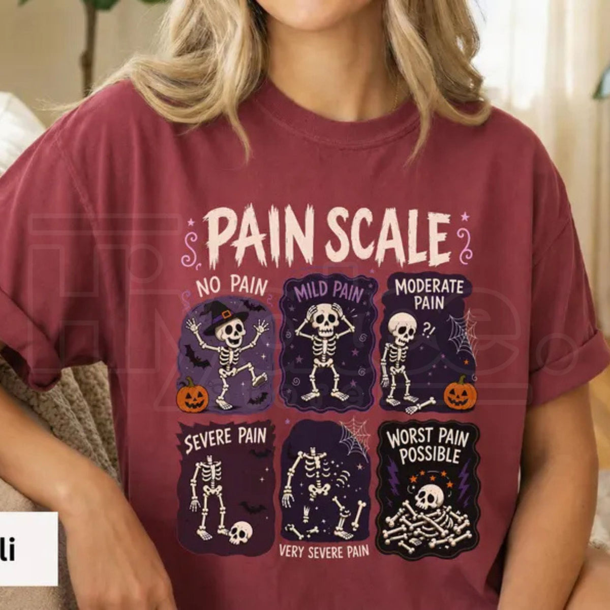 Funny Nurse Halloween Shirt Pain Scale Skeleton RN Comfort Colors Tee - Hiyatee