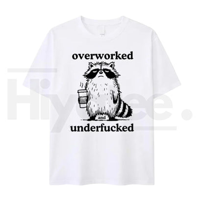 Funny Overworked Raccoon Graphic T-Shirt – Coffee Lover Humor Tee - Hiyatee