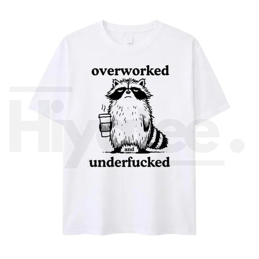 Funny Overworked Raccoon Graphic T-Shirt – Coffee Lover Humor Tee - Hiyatee