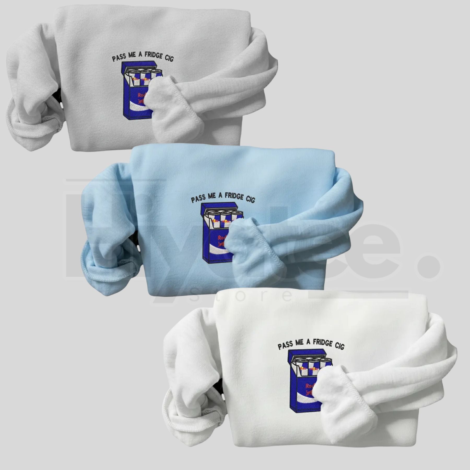 Funny "Pass Me A Fridge of Blue Soda" Embroidered Sweatshirt – Sarcastic Holiday Crewneck - Hiyatee