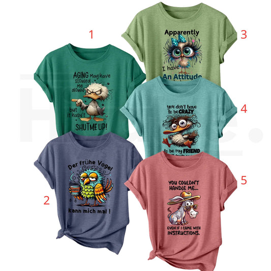 "Funny Pet Personalities" – Cute Animal Humor Cotton Graphic Top - Hiyatee