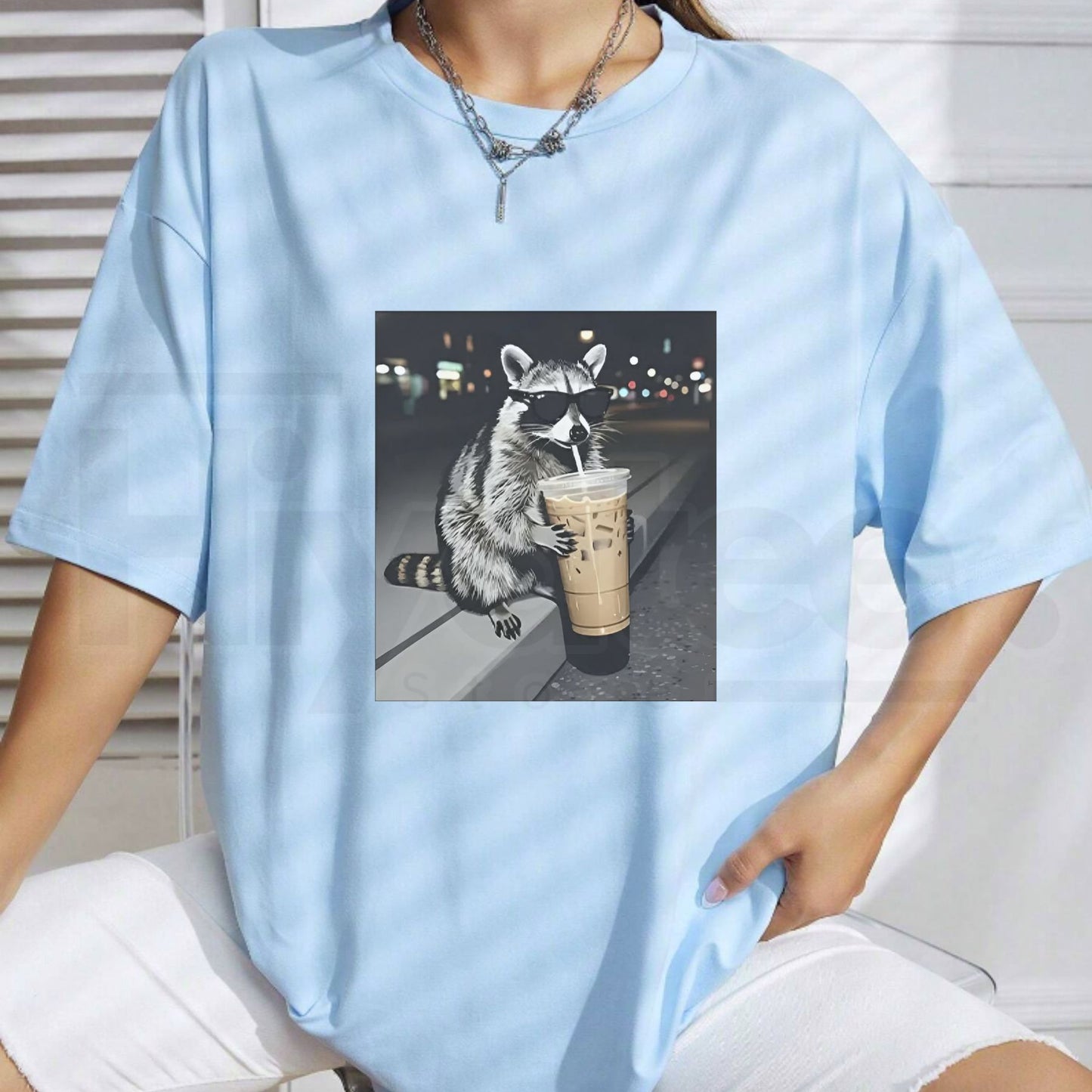 Funny Raccoon Drinking Iced Coffee – Caffeinated Trash Panda - Hiyatee