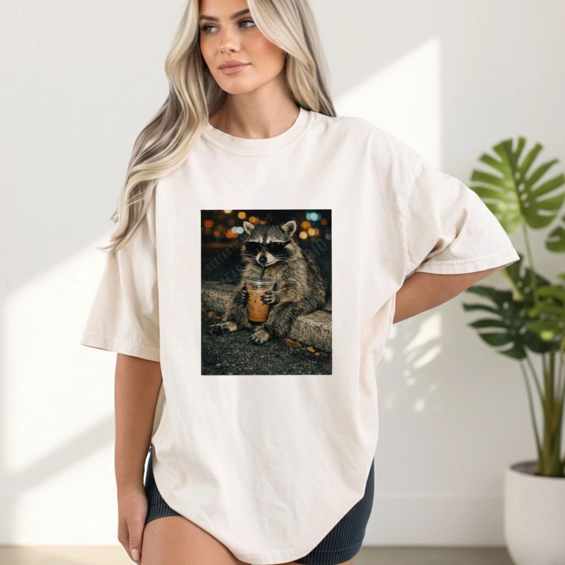 Funny Raccoon Drinking Iced Coffee Shirt – Retro Garbage Pail Graphic Tee, Vintage Style Iced Coffee Lover Gift - Hiyatee