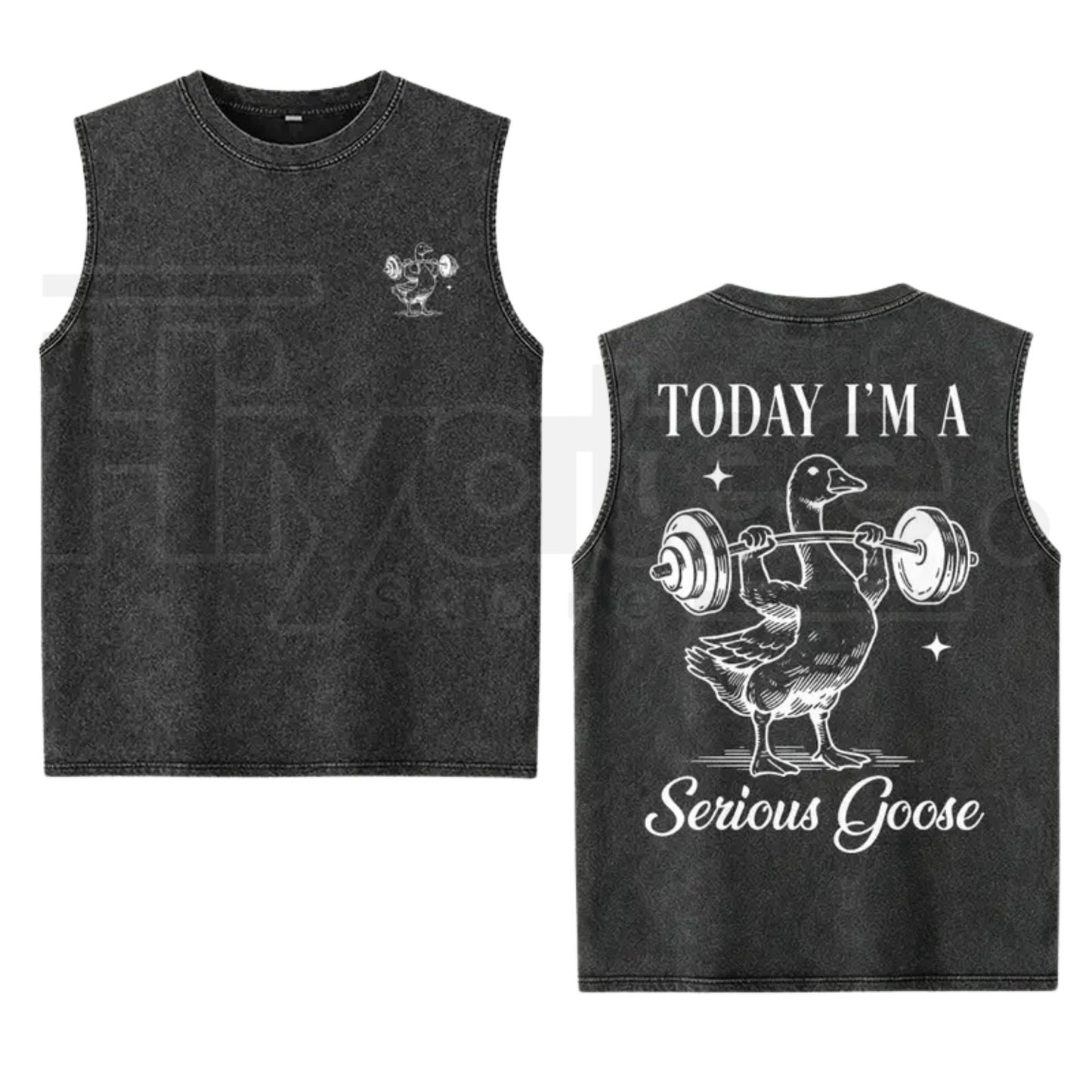 Funny Serious Goose Gym Tank Top – Vintage Washed Cotton Sleeveless Workout Shirt - Hiyatee