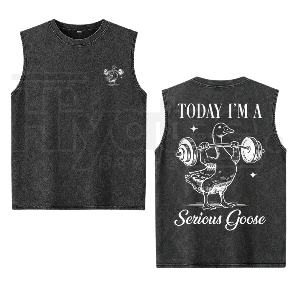 Funny Serious Goose Gym Tank Top – Vintage Washed Cotton Sleeveless Workout Shirt - Hiyatee