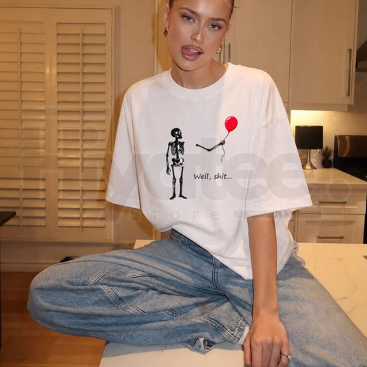 Funny Skeleton Balloon T-Shirt – Dark Humor Halloween Graphic Tee - Hiyatee