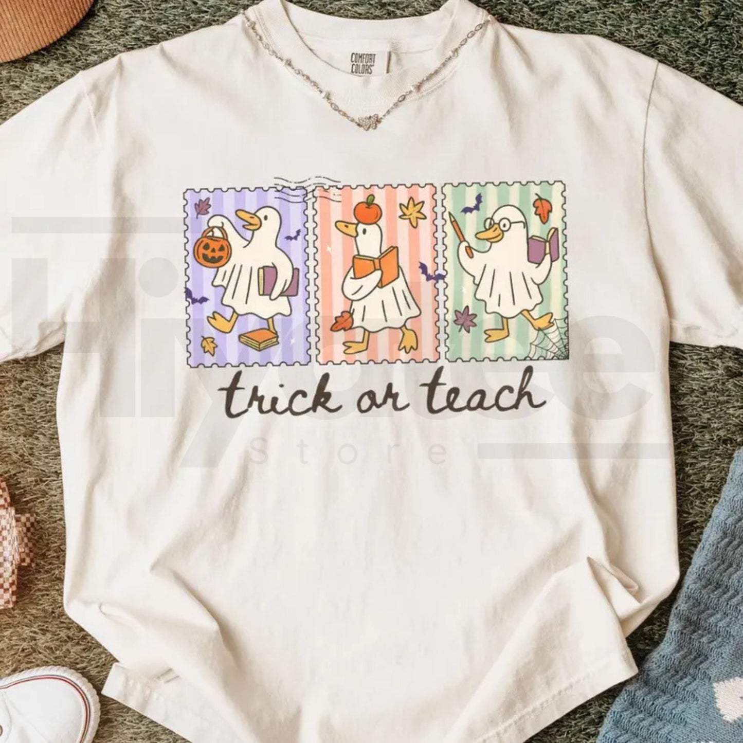Funny Teacher Goose Halloween Comfort Colors Shirt Cute Ghost Elementary Tee - Hiyatee