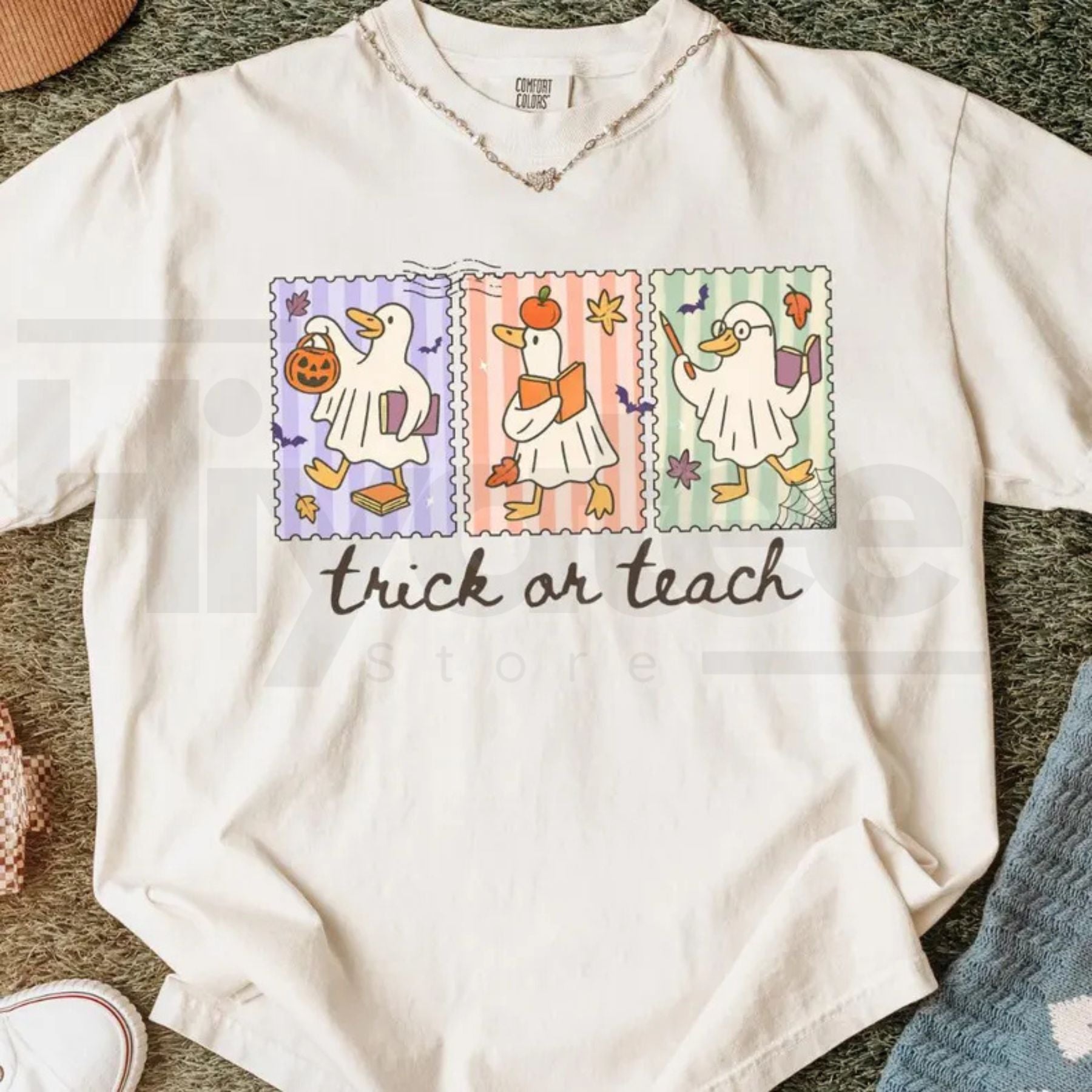 Funny Teacher Goose Halloween Comfort Colors Shirt Cute Ghost Elementary Tee - Hiyatee
