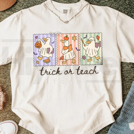 Funny Teacher Goose Halloween Comfort Colors Shirt Cute Ghost Elementary Tee - Hiyatee