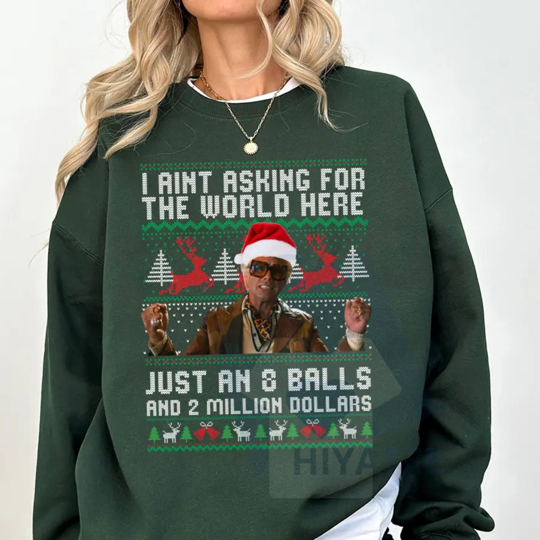 Funny The Righteous Gemstones Christmas Sweatshirt: "8 Ball And 2 Million Dollars" Holiday Gift, Ugly Xmas Sweater Quote Pullover - Hiyatee