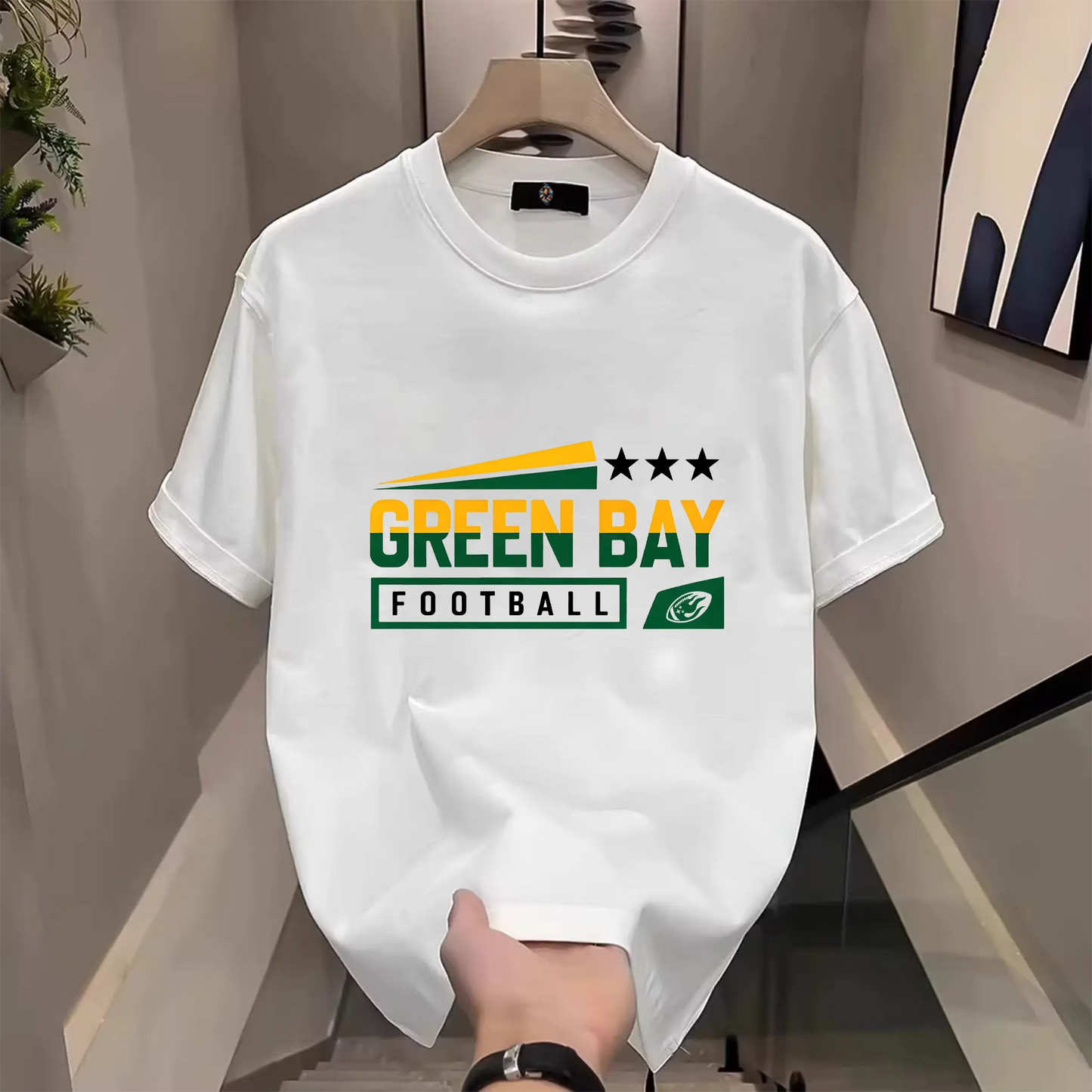 Men's Three Star Football Graphic T-Shirt – Sport Fan Game Day Crewneck Tee
