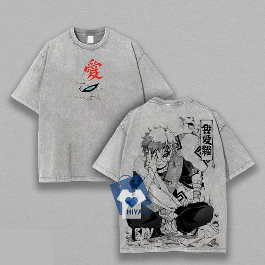 Gara - Naruto Anime Double Printed Vintage Washed Tee-Hiyatee