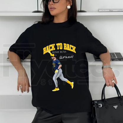 Garrett Mitchell Back To Back Home Run T-Shirt – Funny Baseball Game Day Graphic Tee - Hiyatee