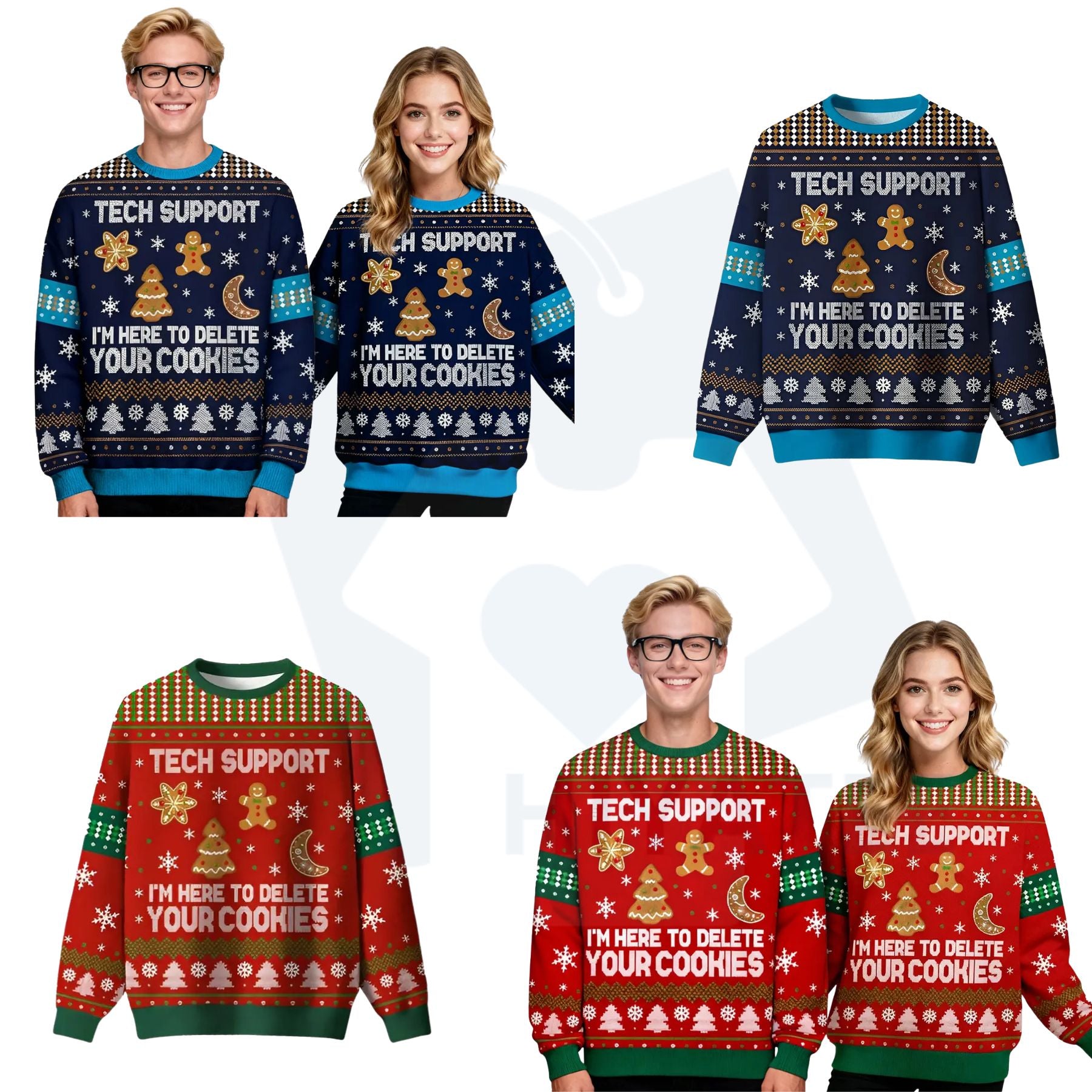 Geeksoutfit Tech Support Fun Ugly Christmas Sweater – Crewneck Pullover Knitwear - Hiyatee