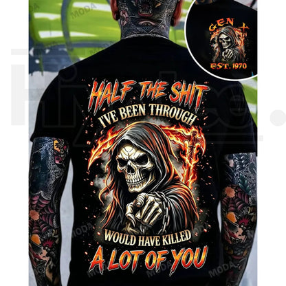 Gen X Half The Shit I've Been Through Custom Year Skull T-Shirt – Chaosmoda Men's Graphic Tee - Hiyatee