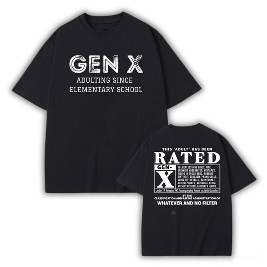 Gen X This Adult Has Been Rated Shirt, Generation X Traits Graphic Tee- Hiyatee