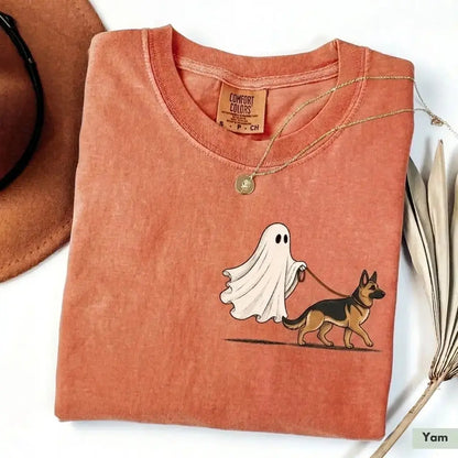 Comfort Color Ghost Walking Dog Halloween Shirt Cute Personalized Pet Tee