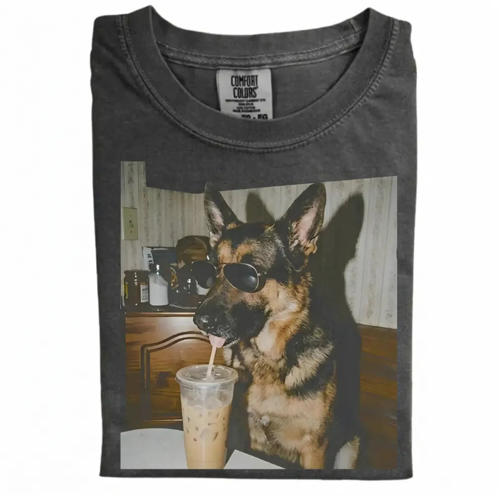 Comfort Colors 50+ Dog Breeds Available Drinking Iced Coffee Shirt – Vintage 90s Funny Edgy Dog Meme Tee, Unisex Casual Streetwear Gift