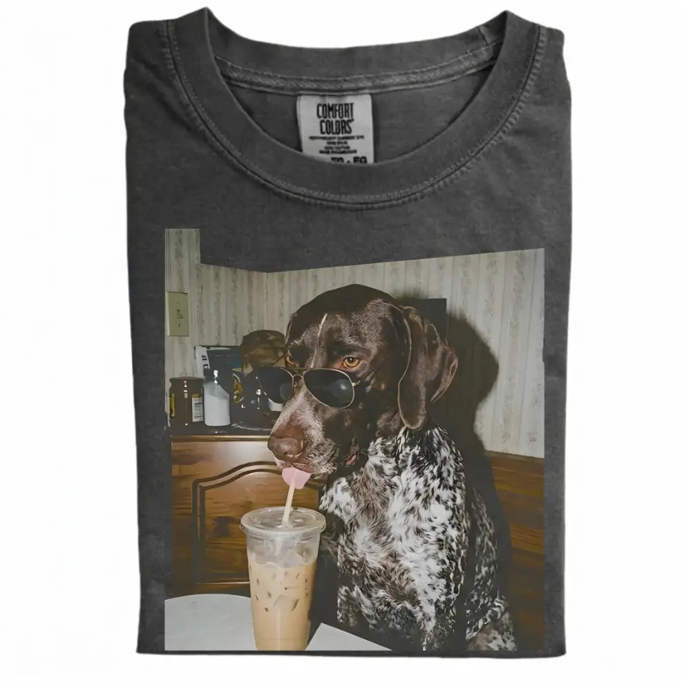 Comfort Colors 50+ Dog Breeds Available Drinking Iced Coffee Shirt – Vintage 90s Funny Edgy Dog Meme Tee, Unisex Casual Streetwear Gift