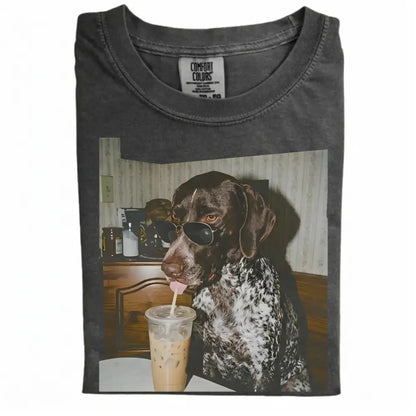 Comfort Colors 50+ Dog Breeds Available Drinking Iced Coffee Shirt – Vintage 90s Funny Edgy Dog Meme Tee, Unisex Casual Streetwear Gift