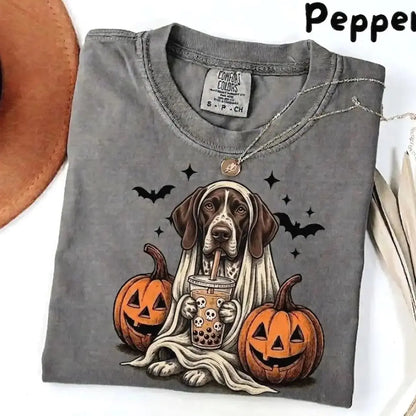 Comfort Colors Pepper Dog Shirt Custom Ghost Boba Tea Halloween Tee