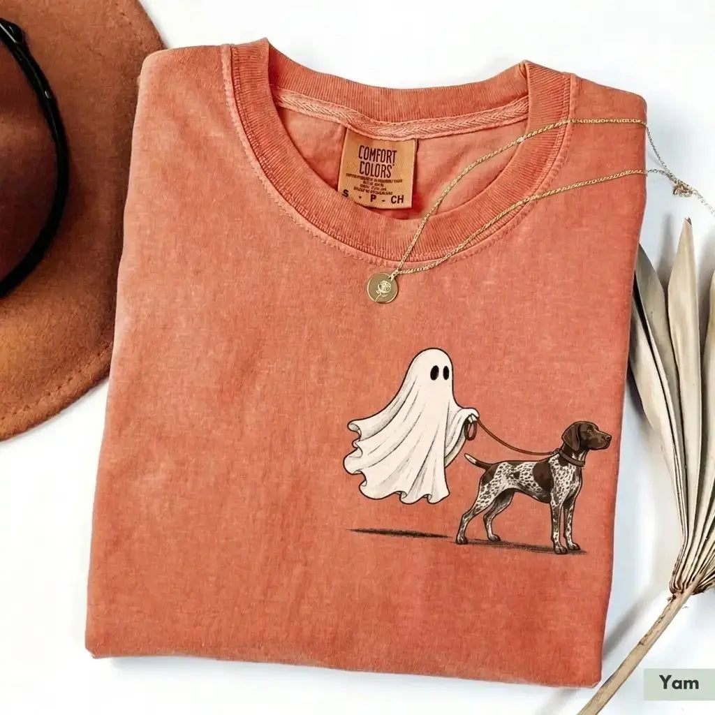 Comfort Color Ghost Walking Dog Halloween Shirt Cute Personalized Pet Tee