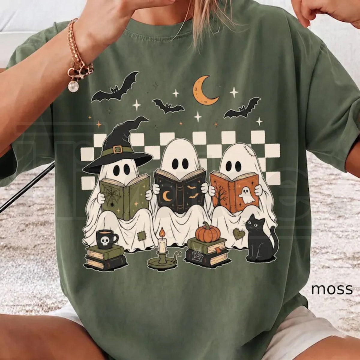 Ghost Book Reader Shirt Halloween Book Lover Spooky Season Librarian Tee - Hiyatee