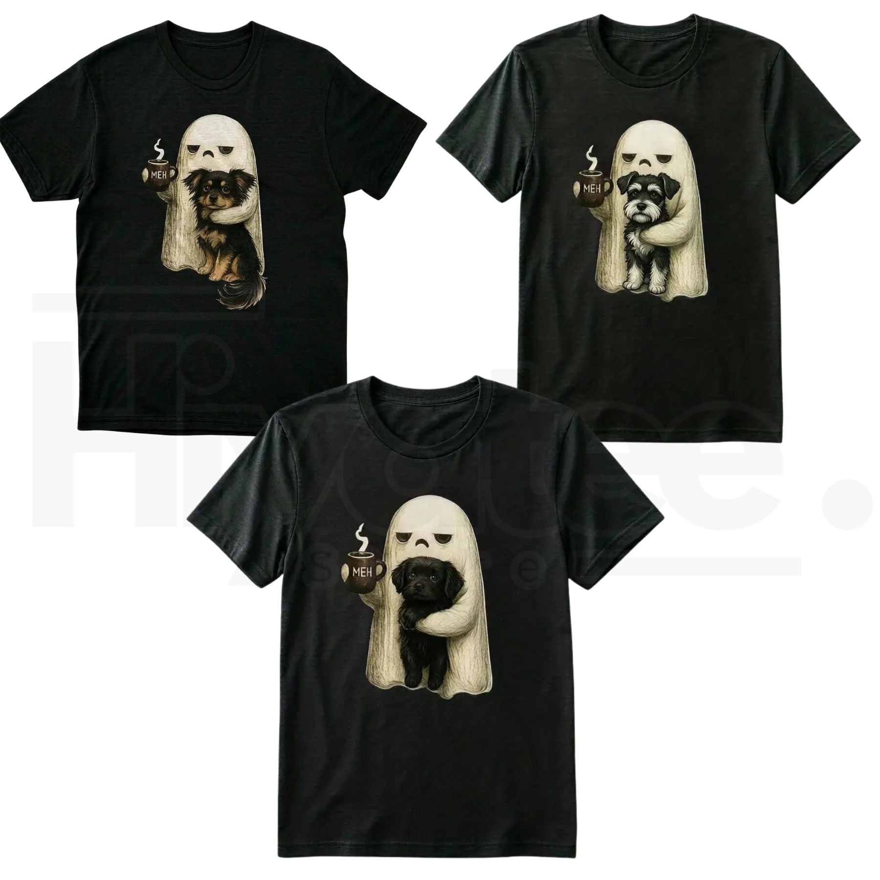 Ghost Cat Halloween T-Shirt – Spooky Black Cat & Coffee Lover Graphic Tee - Hiyatee