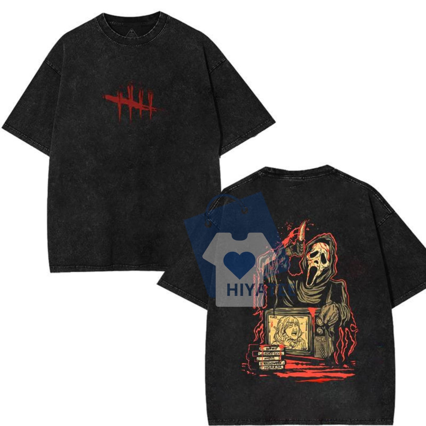 Ghost Face Dead by Daylight Horror T-Shirt – Washed Cotton Streetwear Tee for Gamers & Horror Fans, Smooth Graphic Menswear Top-Hiyatee