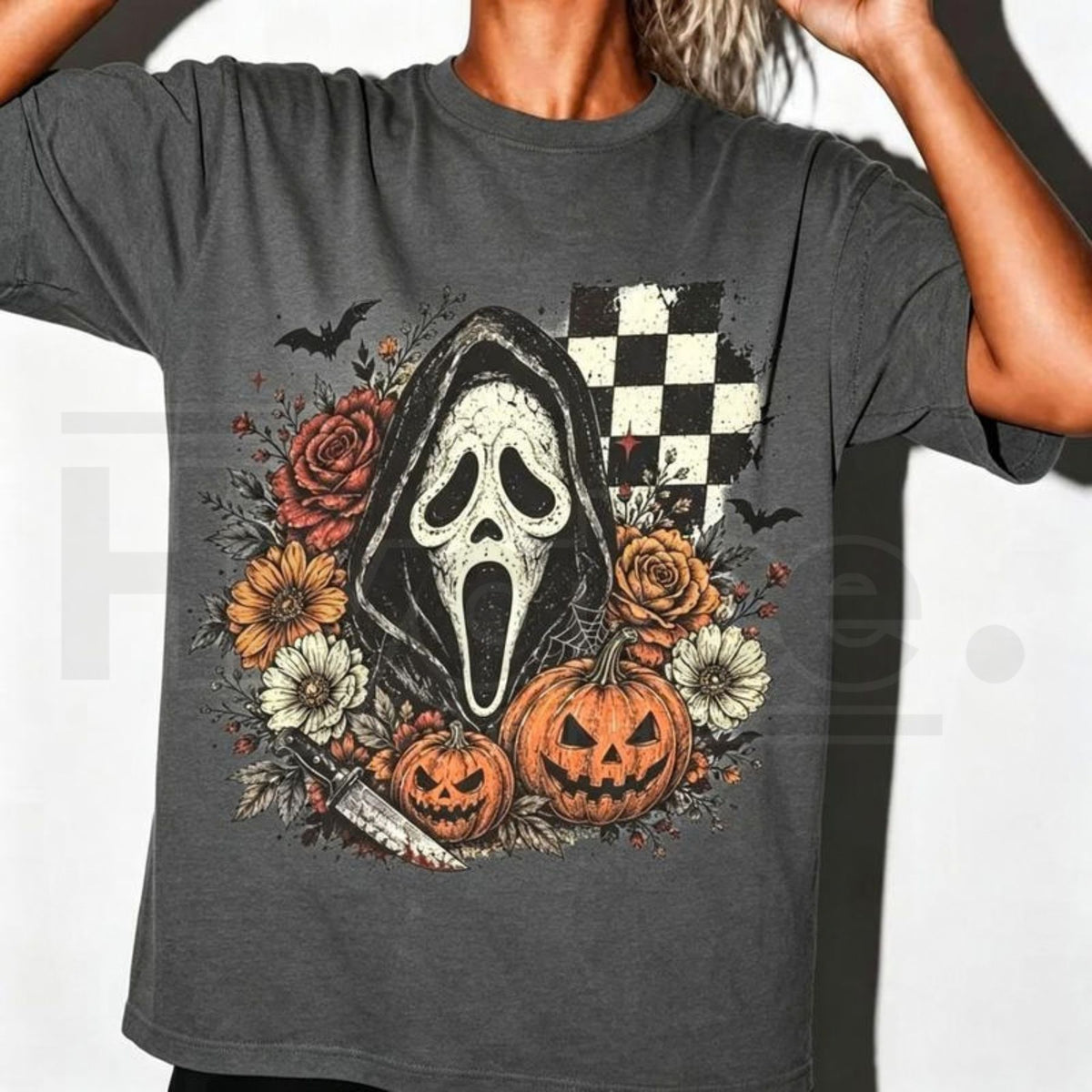 Ghost Face Retro Halloween T-Shirt – Vintage Horror Mask Graphic Tee - Hiyatee