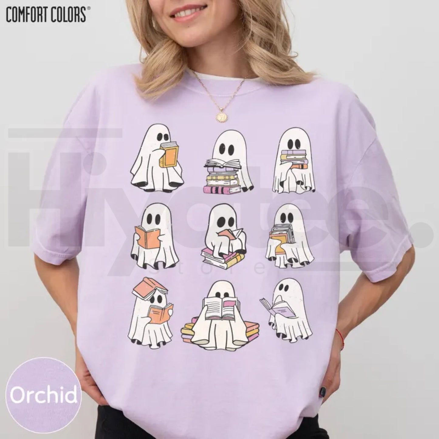 Ghost Reading Book Comfort Colors Shirt Girly Bookish Halloween Fall Tee - Hiyatee